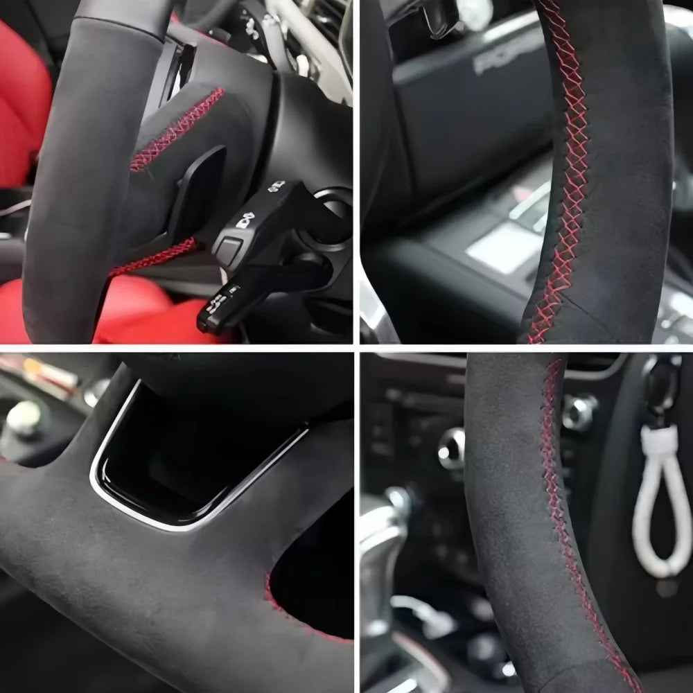 Steering Wheel Cover for Honda CR-V 2023-2024 and Civic (11th Gen), Hand-Stitched Perforated Suede and Microfiber Leather, 11 Colors