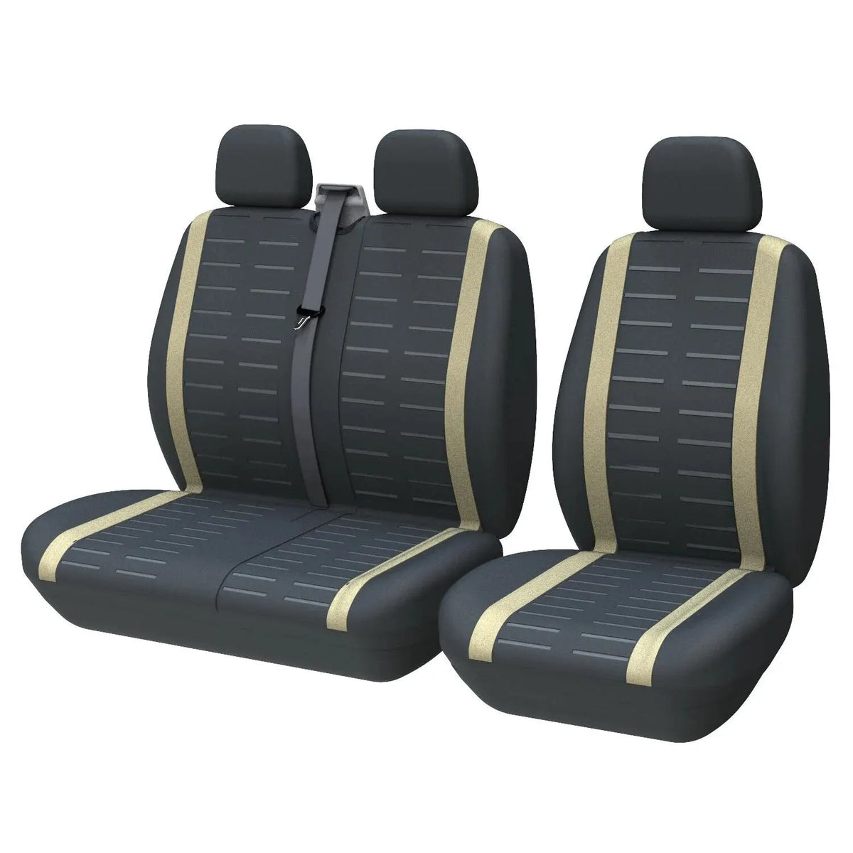 Van and Truck Seat Covers, 2+1 Front Row Set for Driver Seat and Double Passenger Bench, Polyester with 3D Stripes, 4 Colors