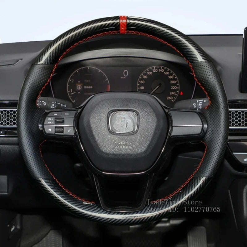 Steering Wheel Cover for Honda Civic (11th Gen), Hand-Sewn Suede and Leather Wrap with Needle and Thread, 5 Styles