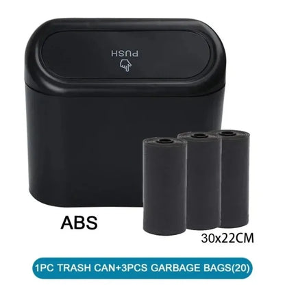 Car Trash Can with Lid and 3 Rolls of Garbage Bags, Fits the Door, Seat Back or Console Side, Also for Home and Office