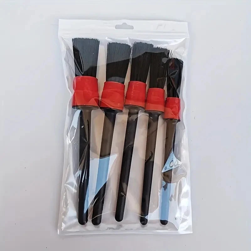 5 Piece Car Detailing Brush Set for Dashboard, Air Vents, Emblems and Wheels, Soft Bristle Cleaning Brushes