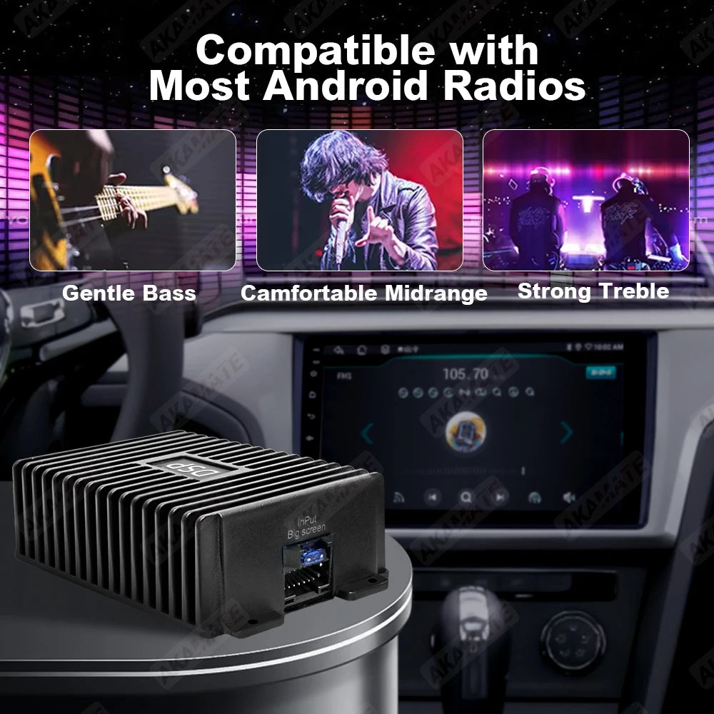 DSP amplifier compatible with most aftermarket Android car radios