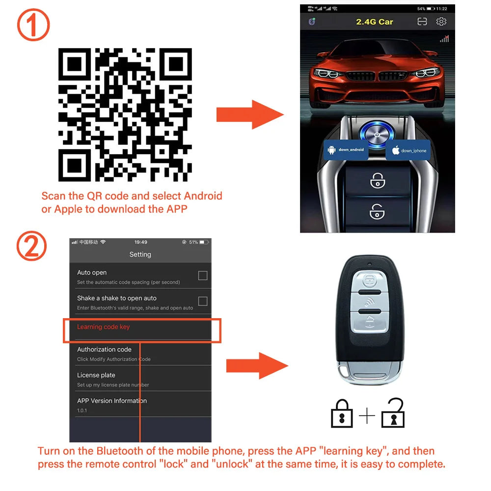 Keyless Entry and Push Button Start Kit with Remote Start and App Control, Aftermarket Car Alarm, Professional Installation Required