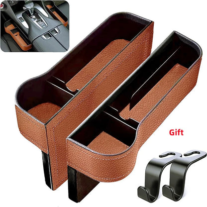 PU Leather Car Seat Gap Organizer — Key Holder with Charging Port Cutout