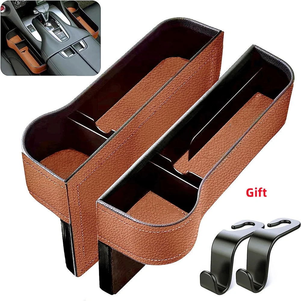 PU Leather Car Seat Gap Organizer — Key Holder with Charging Port Cutout