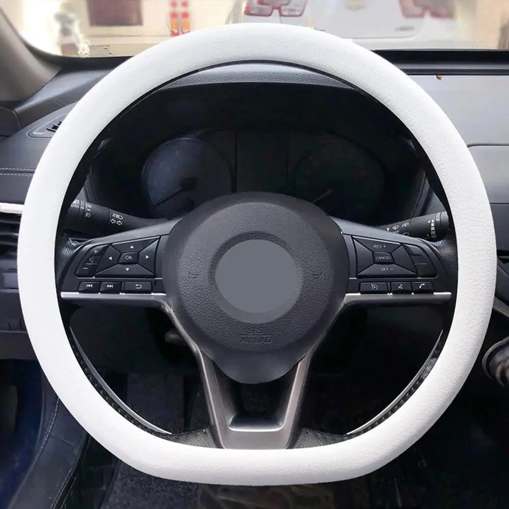 White silicone steering wheel cover
