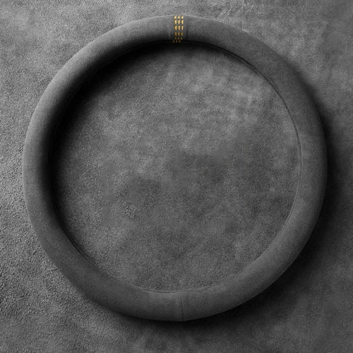 Gray suede steering wheel cover