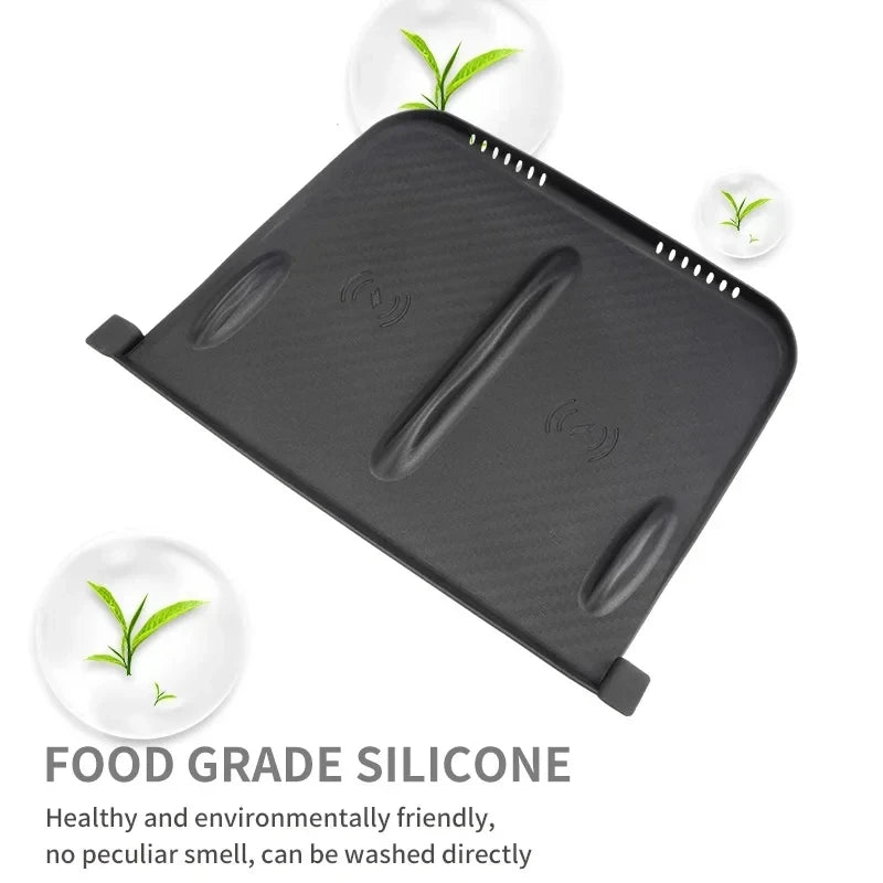 Wireless Charging Pad Mat for Tesla Model 3 and Model Y, Black Silicone Non-Slip Console Mat with Carbon Fiber Pattern