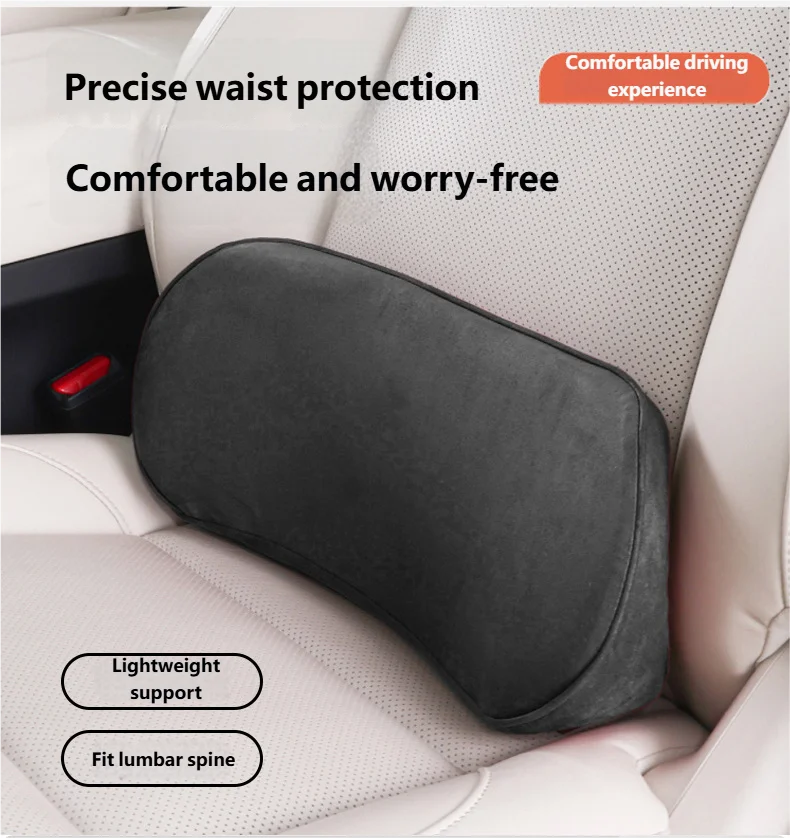 Memory Foam Lumbar Support Pillow for Car Seats and Office Chairs, Ergonomic Lower Back Cushion, Black or Beige