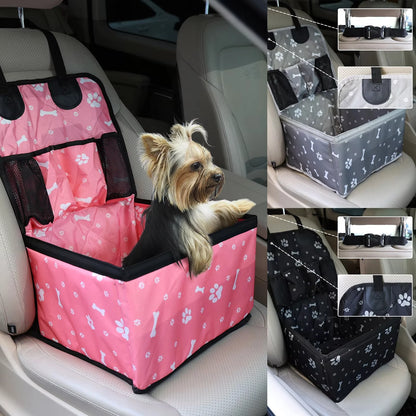 Foldable Dog Car Seat with Storage Pocket, Polyester Pet Travel Seat for Small and Medium Dogs, Black or Pink