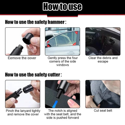 2 in 1 Car Safety Hammer with Seat Belt Cutter, Tungsten Steel Window Breaker and Emergency Escape Tool, 2 Styles, Red or Black