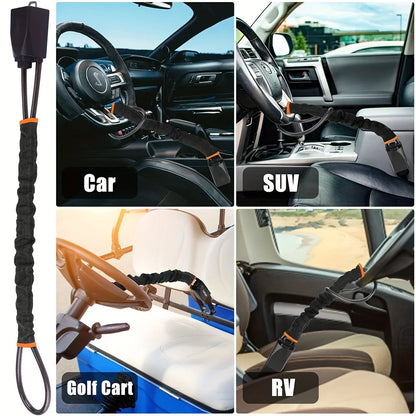 Steering Wheel Lock with Steel Cable, Key Operated Anti-Theft Device with Scratch Free Fabric Sleeve, Fits Most Cars, SUVs and Trucks