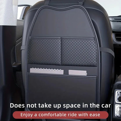 Car Seat Back Kick Mat with Storage Pockets and Tablet Holder, PU Leather Seat Back Protector and Organizer, 2 or 3 Pockets
