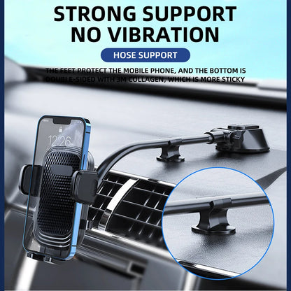 Flexible-arm phone mount holding a phone near the dashboard