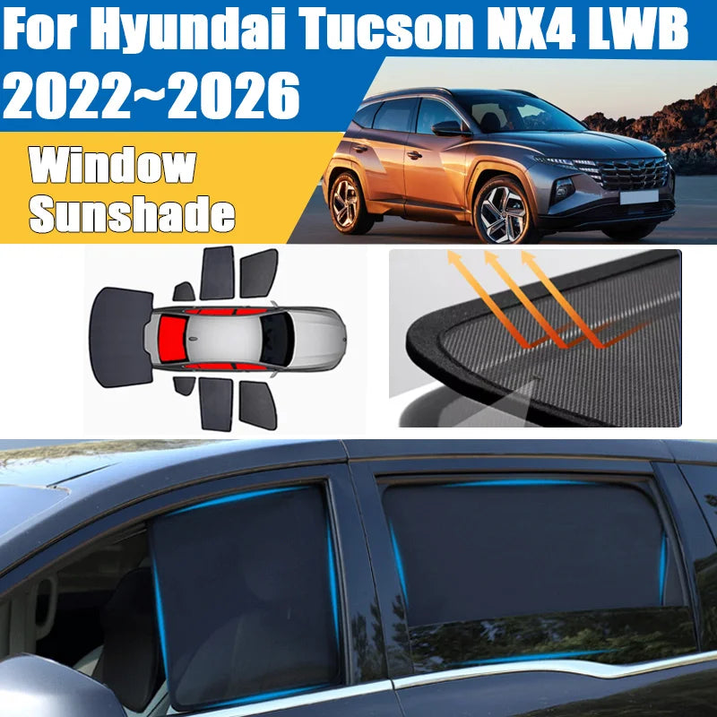 Mesh Window Curtains for Hyundai Tucson 2022-2026 (NX4), Black Anti-UV Privacy Shades, Front Sunshade, Pairs or Sets
