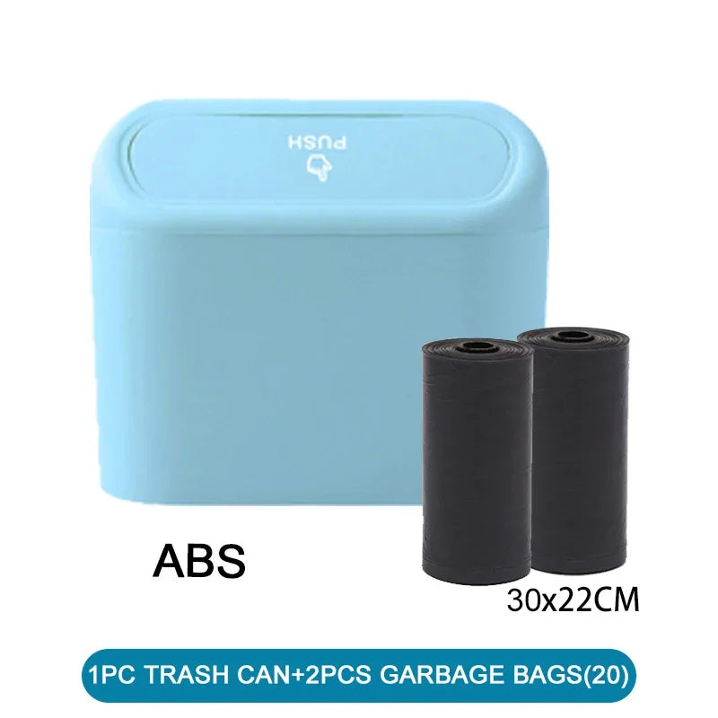 Mini Car Trash Can with Lid and Garbage Bags, Leak-Proof Small Bin for Door Pockets, Consoles and Desks, 4 Colors