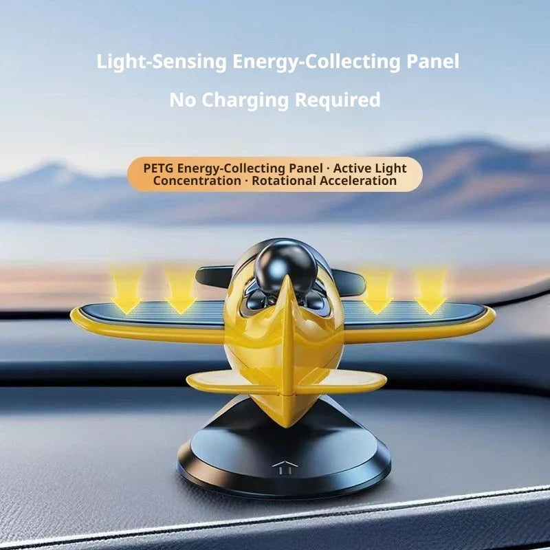 Solar Powered Airplane Dashboard Ornament, Light Activated Spinning Propeller, Vintage Aviator Car Decor, No Batteries Needed