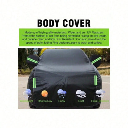 Front of an SUV fully covered, with reflective strips on the corners