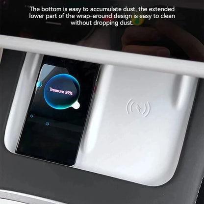 Wireless Charging Pad Mat for Tesla Model 3 and Model Y, Black Silicone Non-Slip Console Mat with Carbon Fiber Pattern