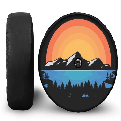 Spare Tire Cover for Jeep Wrangler with Backup Camera Hole, Sunset 4x4 Off-Road PU Leather, 15 to 18 in, Plain Black or 16 Prints