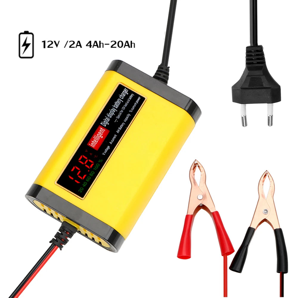 12V 2A battery charger for 4Ah to 20Ah batteries, EU plug version shown