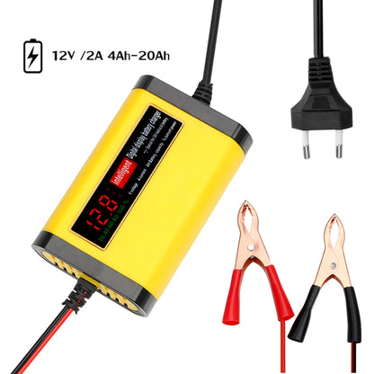 12V 2A battery charger for 4Ah to 20Ah batteries, EU plug version shown