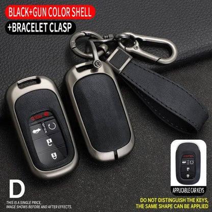 Key Fob Cover for Honda Civic 11th Gen Keyless Fobs, Alloy and Leather Case for 3, 4 and 5-Button Keys, 4 Colors