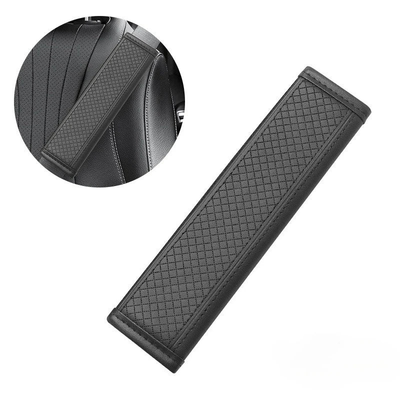 Soft-Touch PU Leather Seat Belt Shoulder Cover for Adults, Perforated Snap-On Pad for Neck Comfort, 1 Piece, 4 Styles