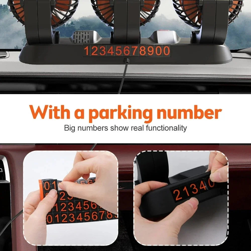 Car Cooling Fan with 1, 2 or 3 Adjustable Heads, 360 Degree Dashboard Fan with 2 Speeds, USB, 12V or 24V Plug