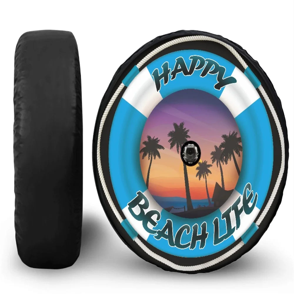Spare Tire Cover for Jeep Wrangler with Backup Camera Hole, 4x4 Off-Road Paw PU Leather, 15 to 18 in, Plain Black or 19 Prints