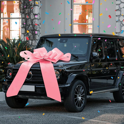 30 Inch Giant Pink Car Bow, Pull String Ribbon Bow for Birthdays, Weddings, Gender Reveals and It's a Girl Celebrations