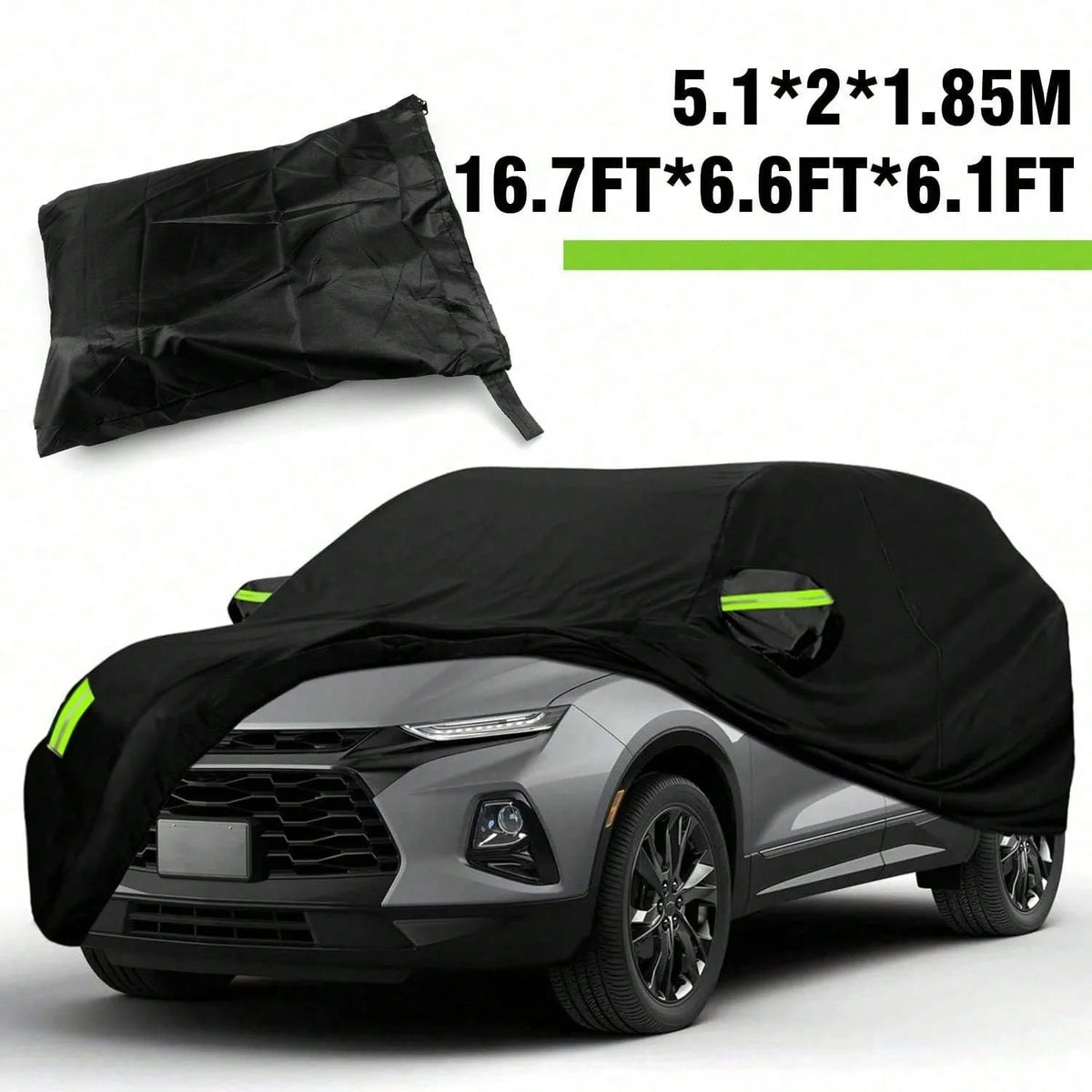 X-Large SUV car cover size: 16.7 x 6.6 x 6.1 ft (5.1 x 2 x 1.85 m)