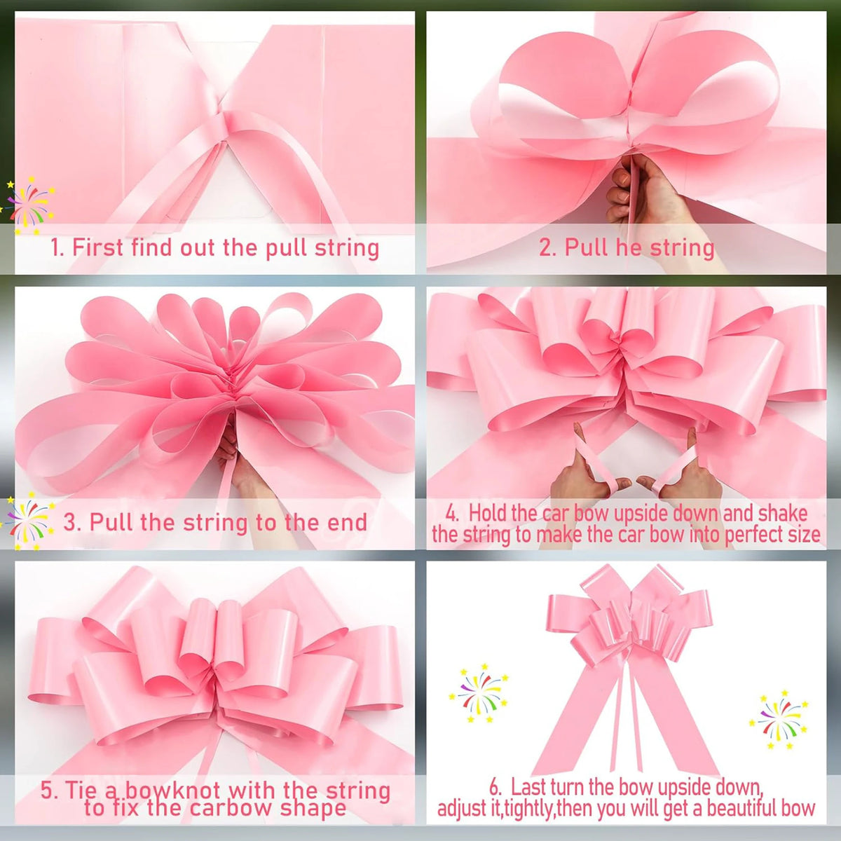 30 Inch Giant Pink Car Bow, Pull String Ribbon Bow for Birthdays, Weddings, Gender Reveals and It's a Girl Celebrations