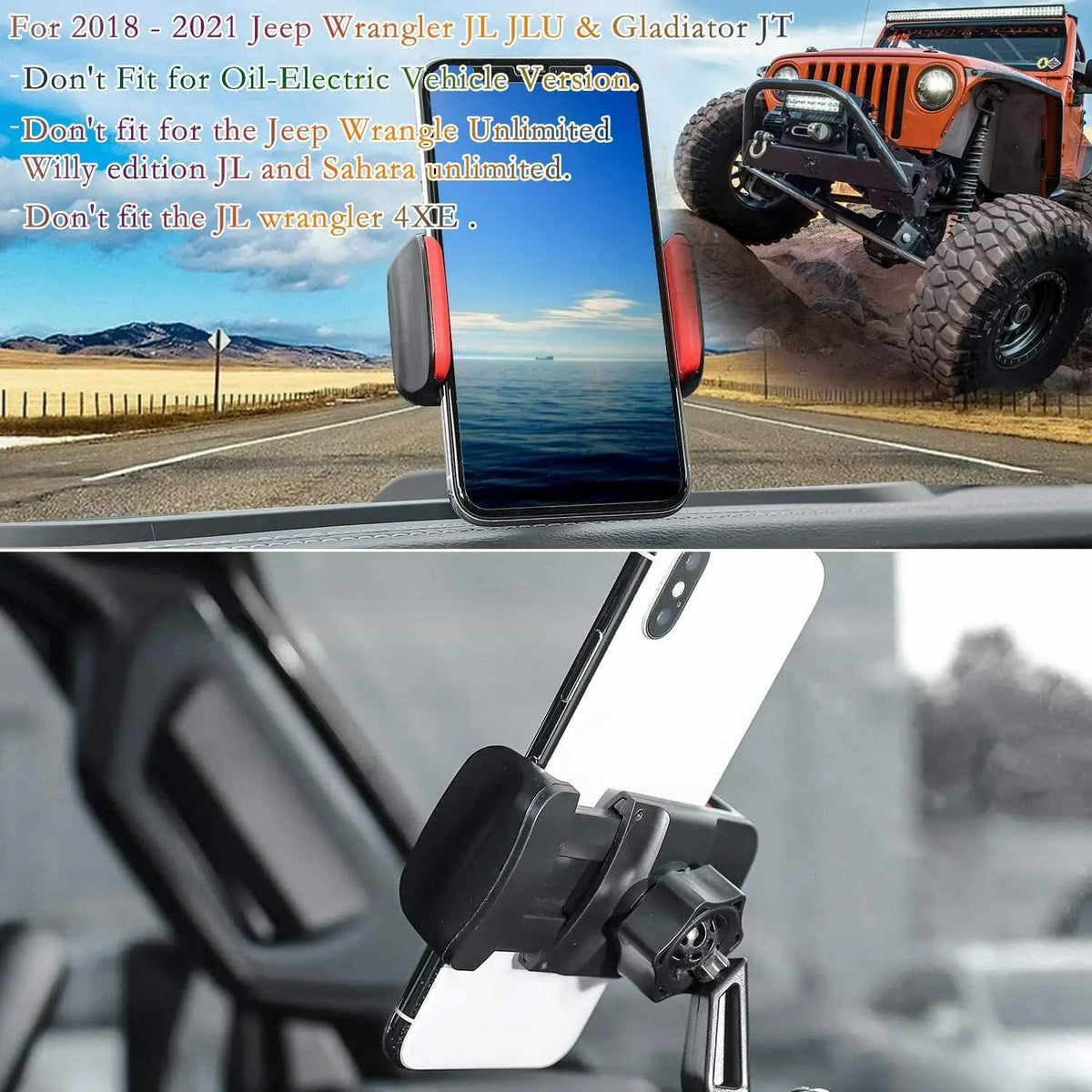Dash Storage Tray with Phone Holder Mount for Jeep Wrangler 2018+ (JL and JLU), Black Dash Panel Organizer