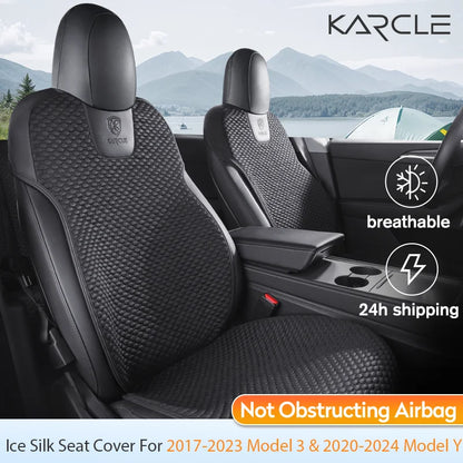 Ice Silk Seat Cushions for Tesla Model Y 2020-2024 and Model 3 2017-2023, Breathable Front or Rear Seat Pads, Black or White