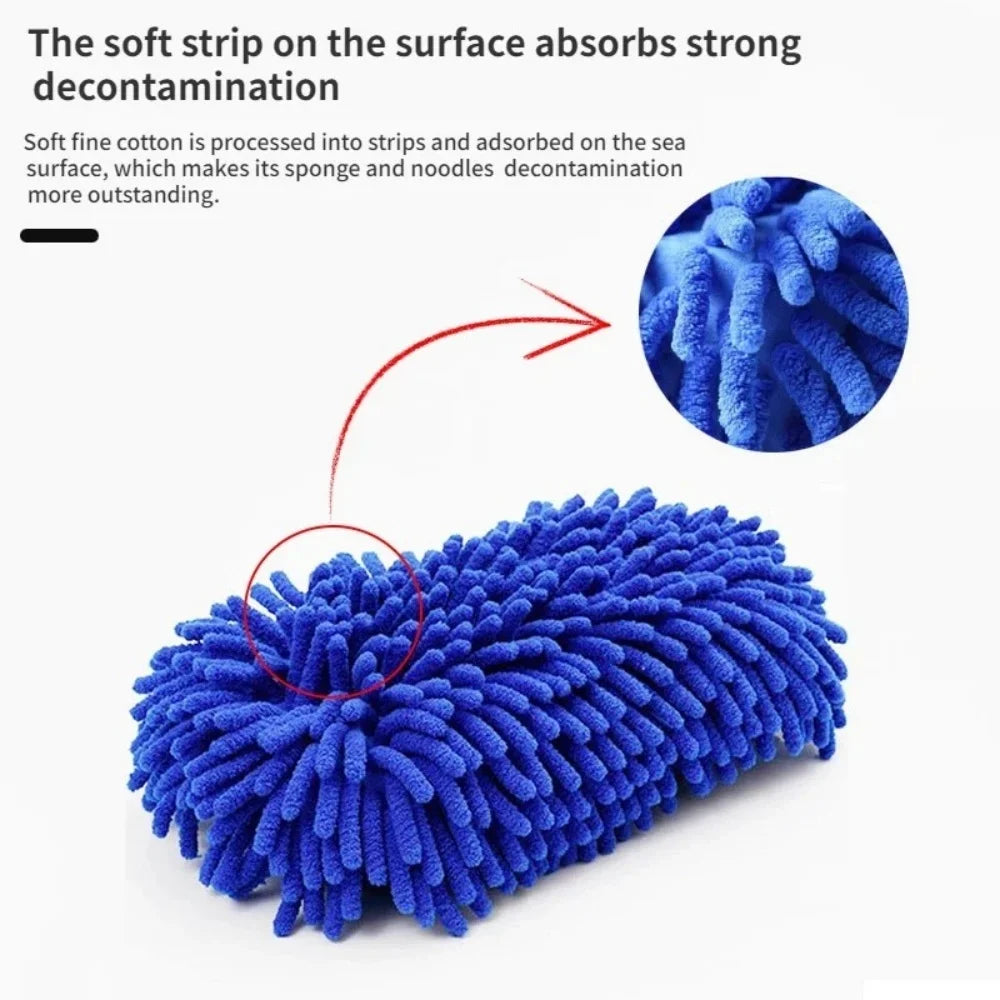 Chenille Microfiber Car Wash Sponge with Hand Strap, Soft Wash Pad for Paint, Wheels and Windows, 1 or 2 Pack, Blue