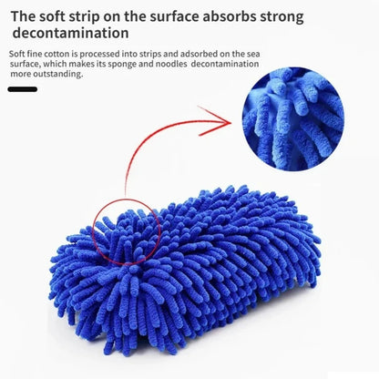 Chenille Microfiber Car Wash Sponge with Hand Strap, Soft Wash Pad for Paint, Wheels and Windows, 1 or 2 Pack, Blue