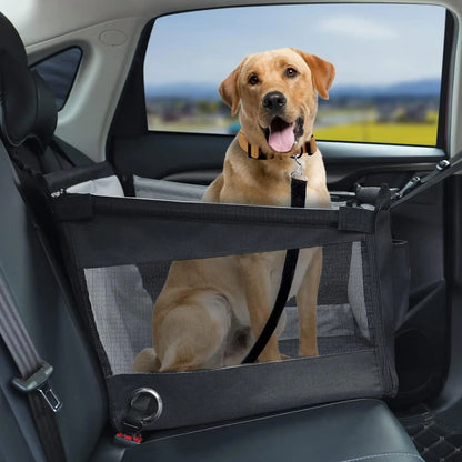 Portable Dog Car Seat and Carrier with Mesh Protector, Waterproof Nylon Pet Travel Seat for Medium-Sized Dogs, Gray or Black
