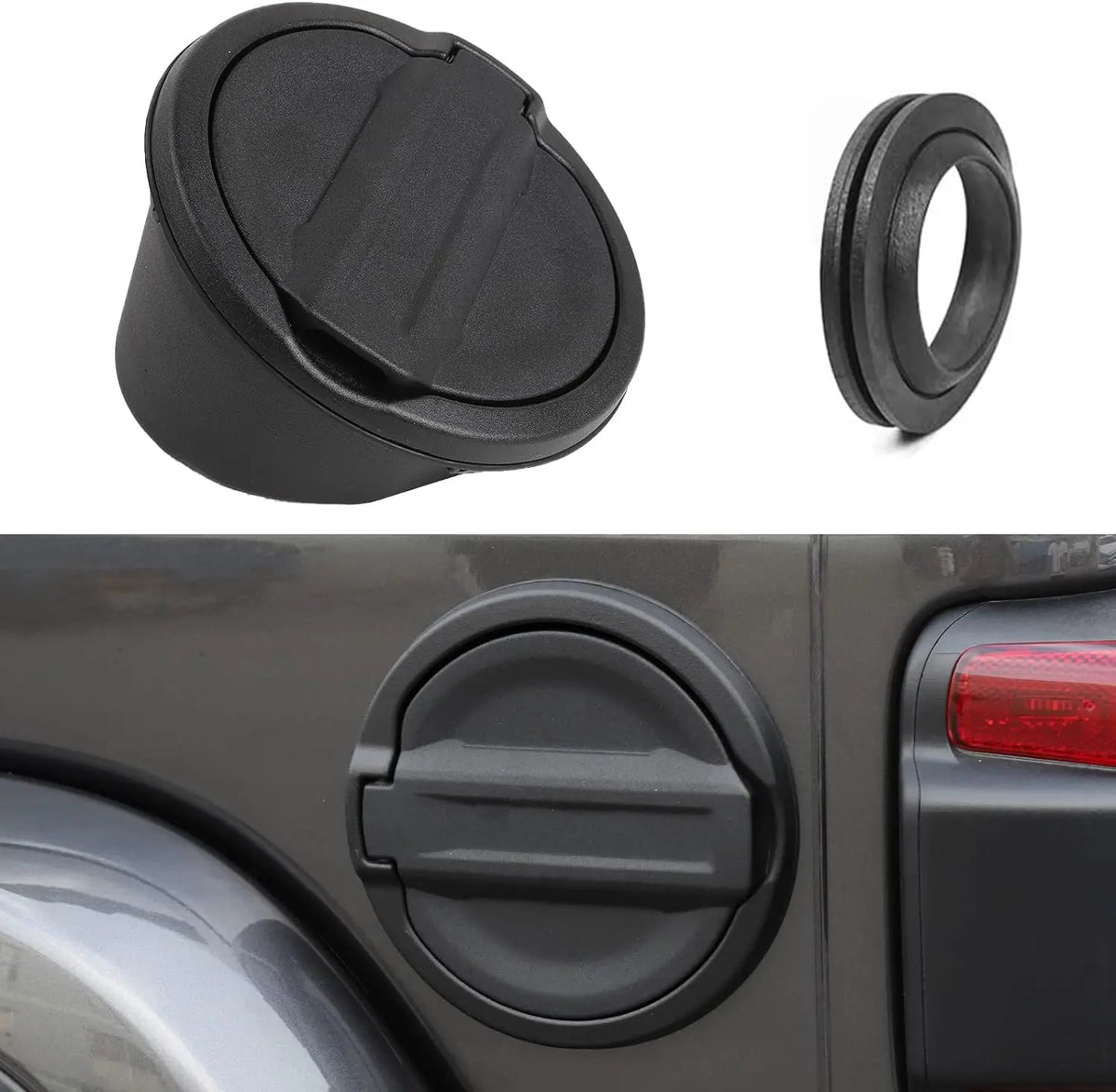 Locking Fuel Door with Key for Jeep Wrangler 2018-2023 (JL), Black Aluminum Alloy and ABS Gas Tank Cover