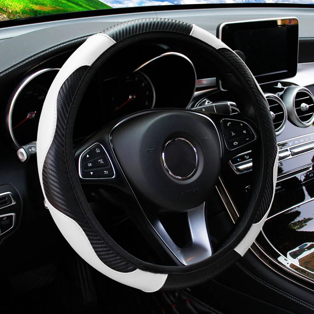 White and black steering wheel cover