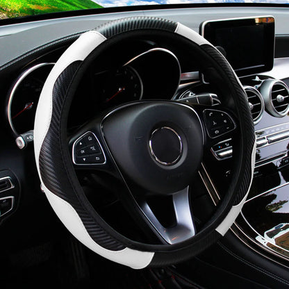 White and black steering wheel cover