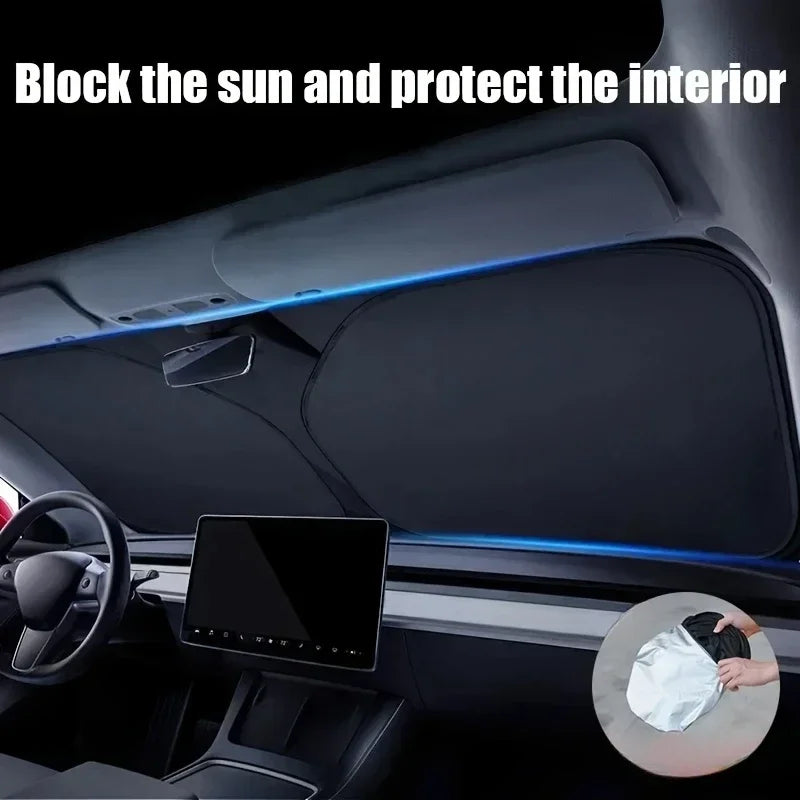 Foldable Windshield Sun Shade for Tesla Model 3 and Model Y, Front Window Shade for UV and Heat Protection, 2 Sizes