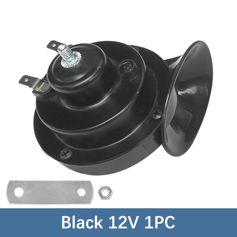 12V black electric snail horn with mounting bracket
