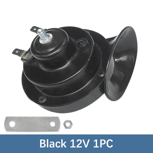 12V black electric snail horn with mounting bracket