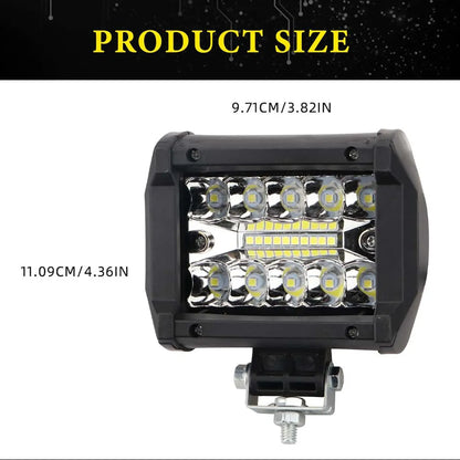 12V LED Work Light Pod, 20 LED Spot and Flood Combo Beam, White 6000K or Yellow, for Off Road Trucks, SUVs, ATVs and Boats