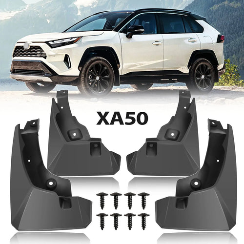 Molded Mud Flaps for Toyota RAV4 2019-2025 (XA50), Set of 4 Rigid Paintable Plastic Splash Guards with Screws
