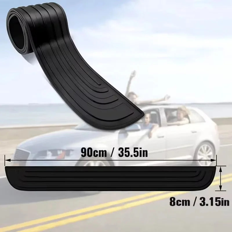 Universal Rear Bumper Guard Strip, Black PVC Rubber Trunk Sill Protector with Double-Sided Adhesive, 35 or 41 Inch Long
