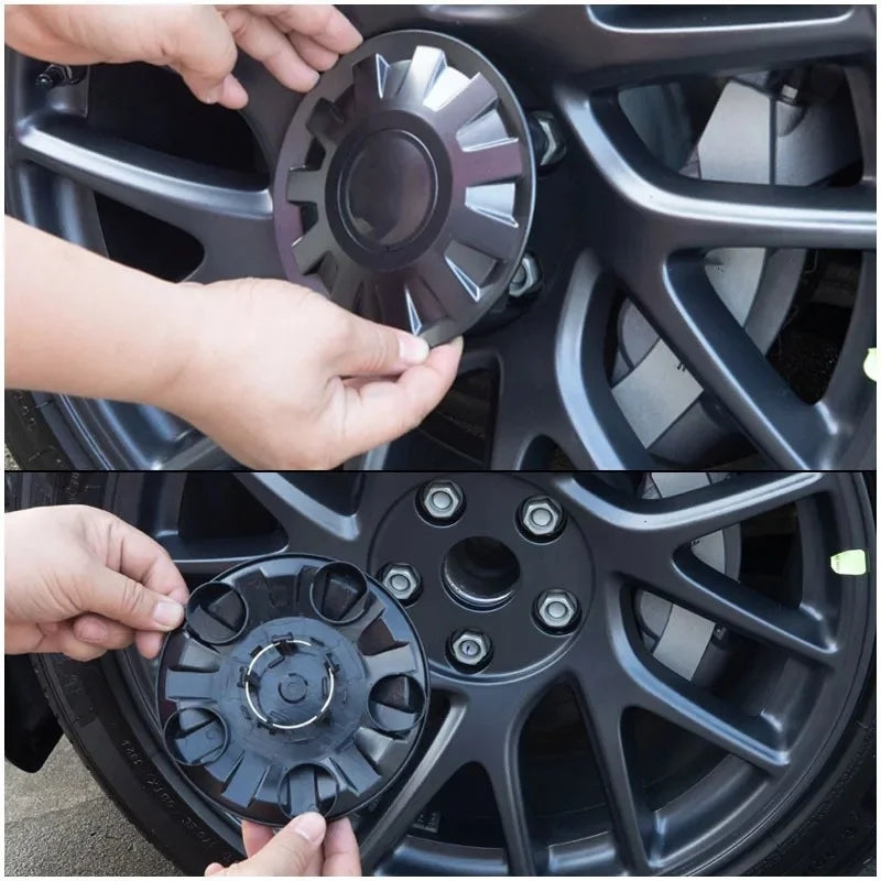 Wheel Covers for Tesla Model 3 Highland 2024, Set of 4 Full Rim Covers for 18-Inch Wheels, Gun Gray ABS with Snap-In Clips