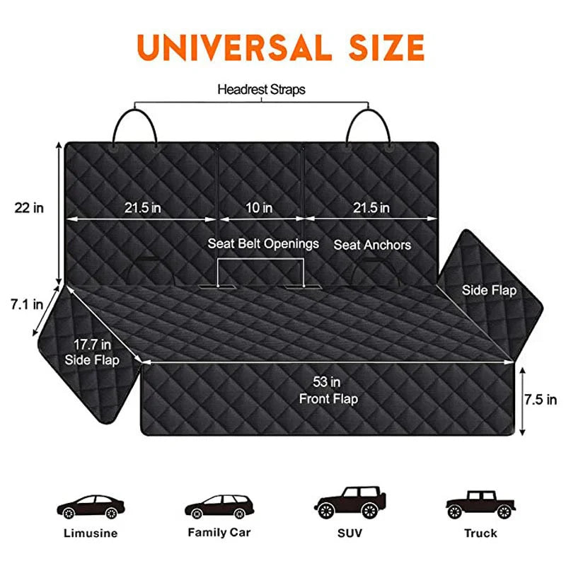 Dog Back Seat Cover, Waterproof 4 Layer Oxford, 53 x 47 in, Nonslip Bench Protector that Converts to a Cargo Liner, for Cars, Trucks and SUVs