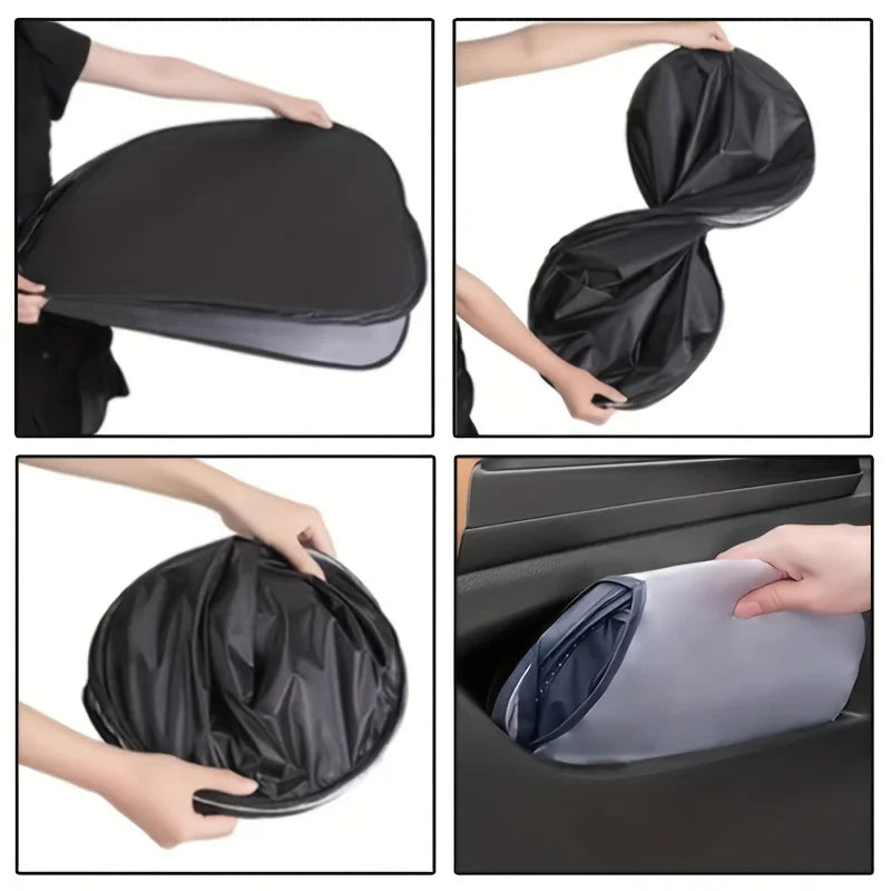 Folding the sun shade into a small circle in four steps